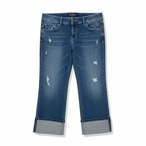 Candies Denim Cuffed Capri Jeans Dark Blue Cropped Stretch Mid Rise Size 11